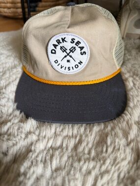 Dark Seas Division Trucker Hat - Beige, Charcoal & Yellow Rope
